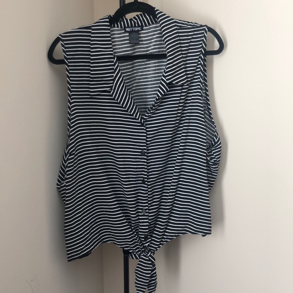 Striped button tie shirt